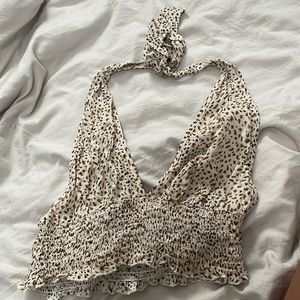 Tan and brown tank top ties around neck size small